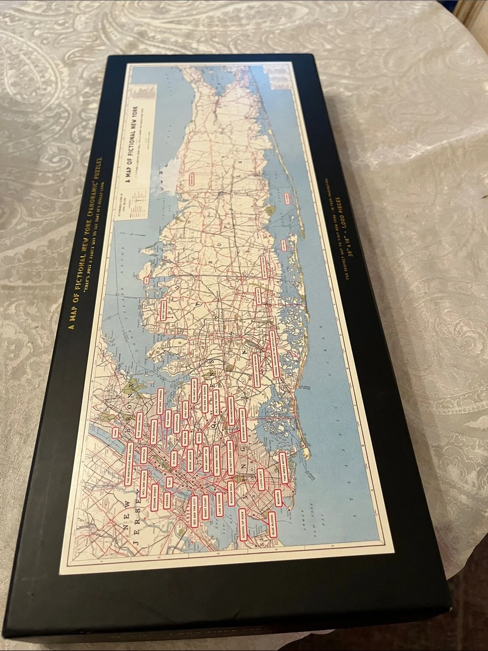 Map of Fictional New York Panoramic Puzzle by Brass Monkey 1000 Piece EUC